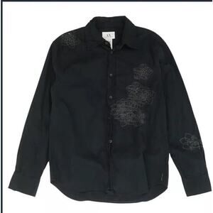 Armani Exchange Shirt mens Medium Black Button Up Slim Embroidered Casual
